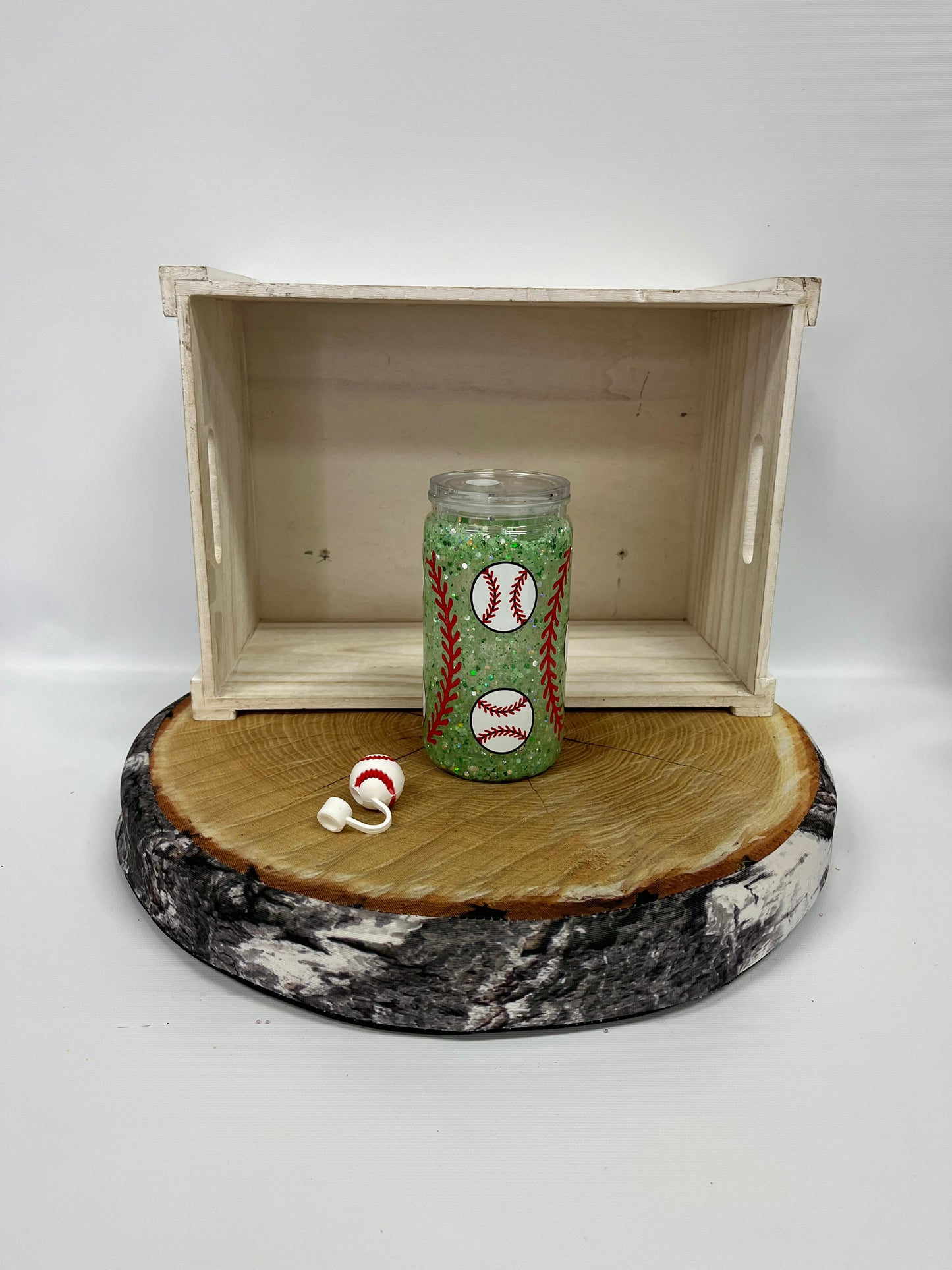 Verre en plastique avec paillettes glow in the dark et embout- Baseball