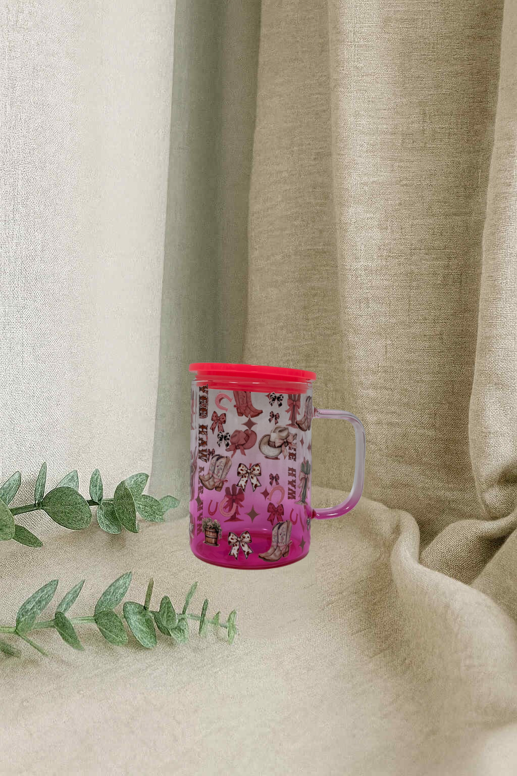 Tasse en vitre- Pow Pow boucle rose