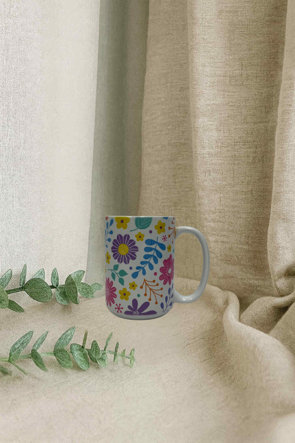 Tasse en ceramique (grande)- Fleurs colorées