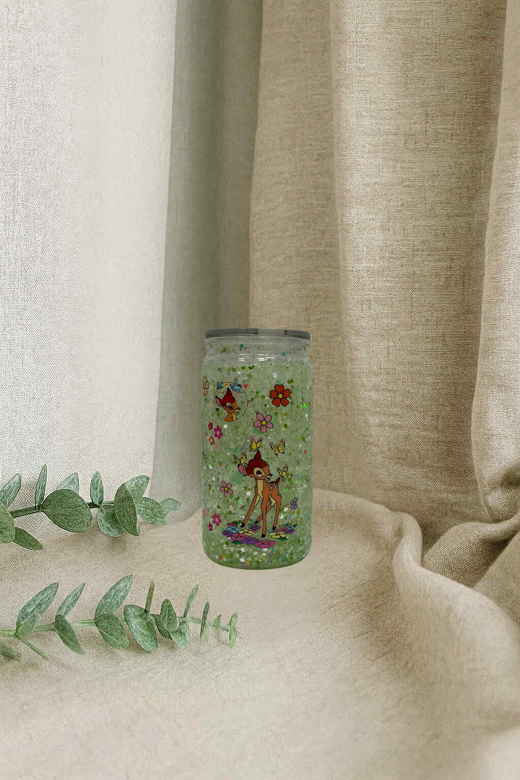 Verre en plastique à paillettes- Bébé cerf