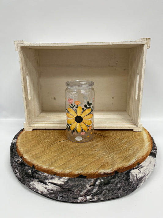 Verre en plastique- Fleur jaune