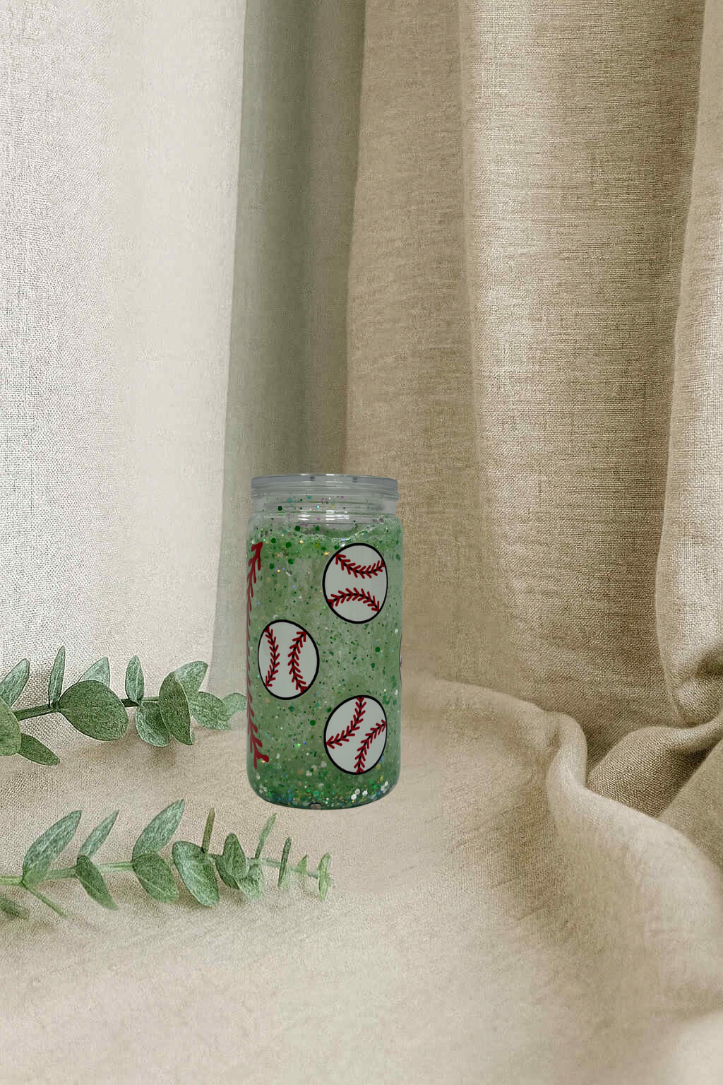 Verre en plastique avec paillettes glow in the dark et embout- Baseball