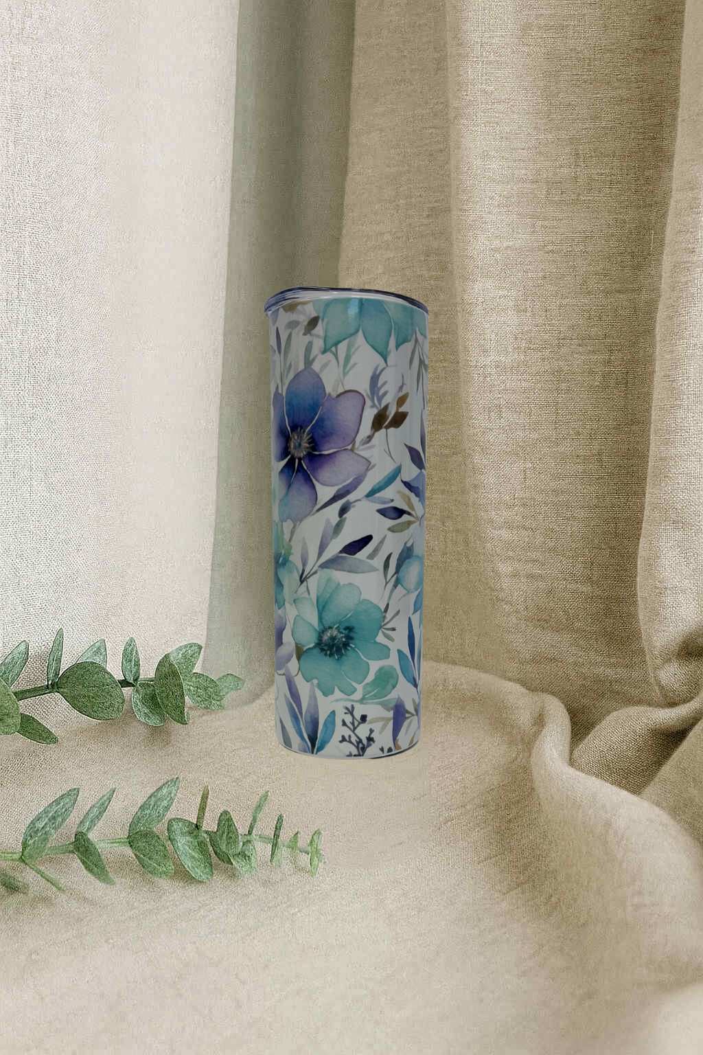 Bouteille de transport - Fleurs turquoises et mauves