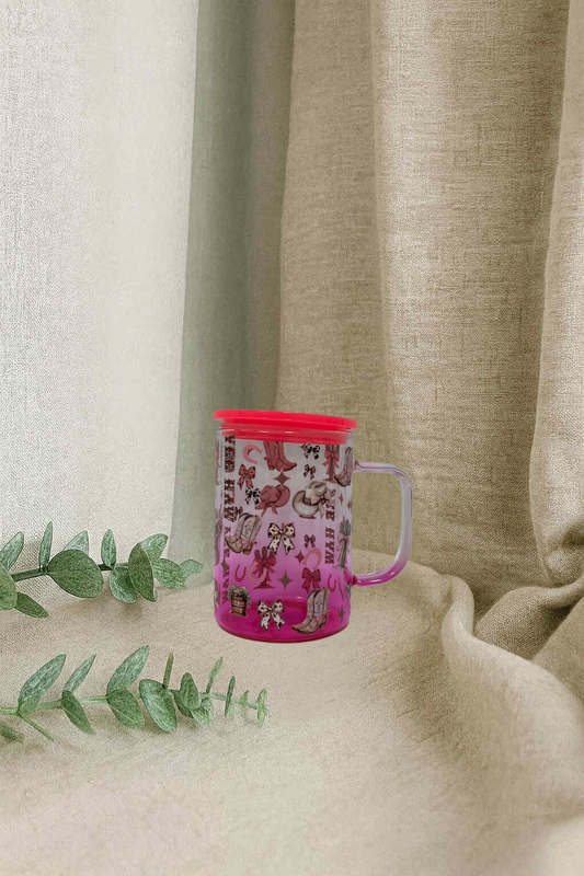Tasse en vitre- Pow Pow boucle rose