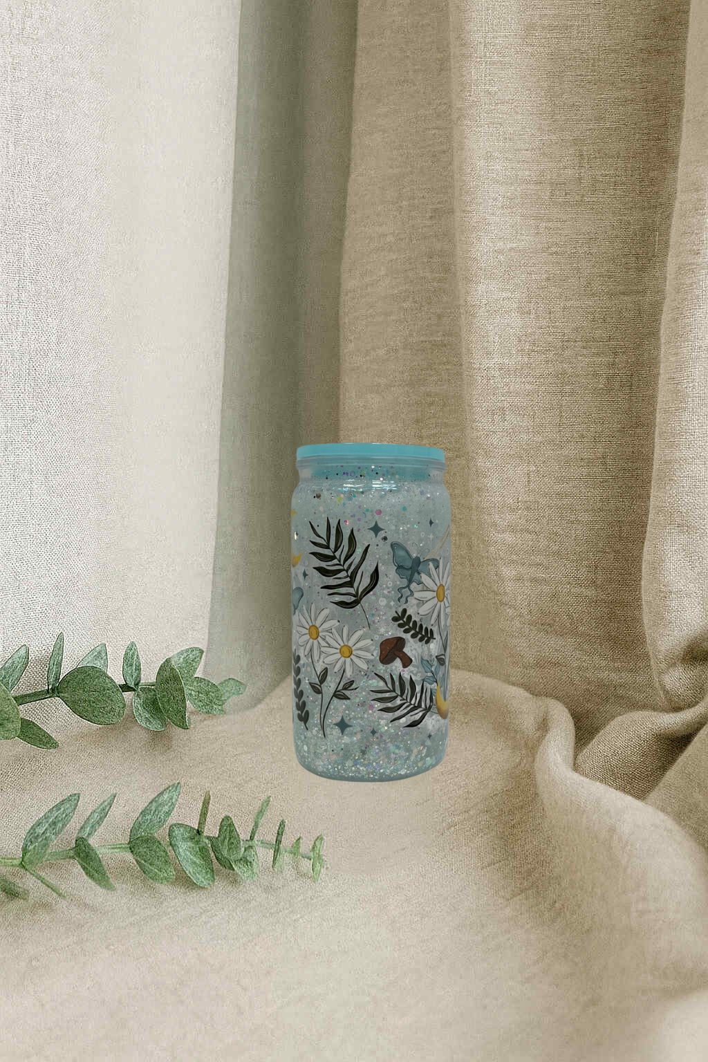 Verre en plastique à paillettes- Marguerite lunaire