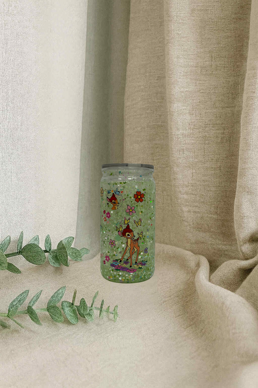 Verre en plastique à paillettes- Bébé cerf