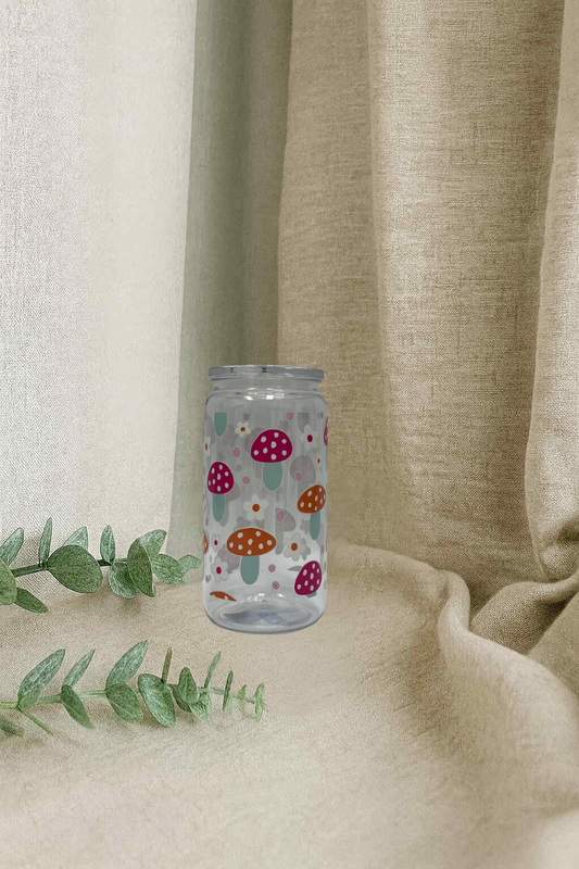 Verre en plastique- Champignons roses et oranges