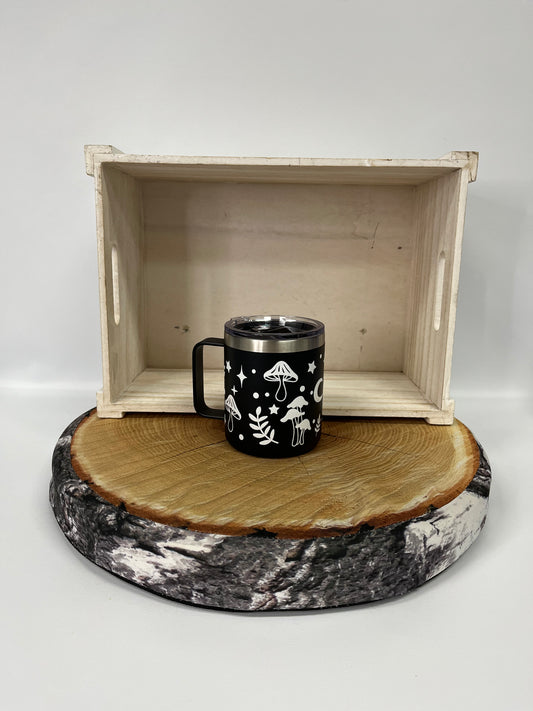 Tasse de transport noir- champignons