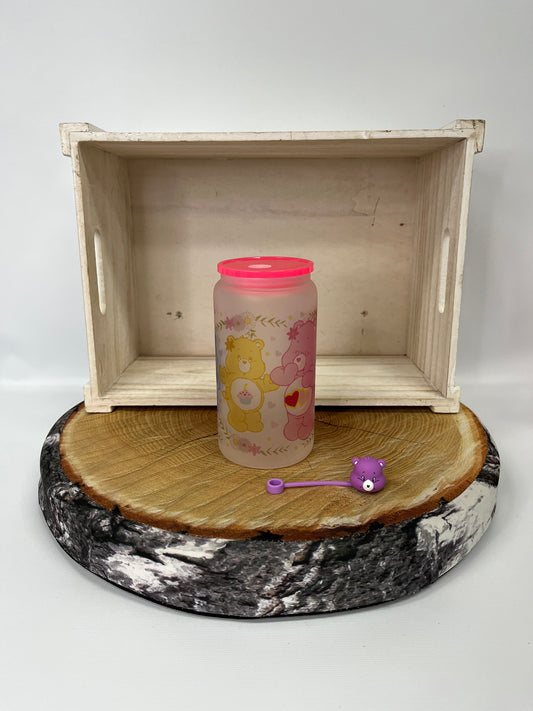 Verre en vitre et embout de paille - ours câlins